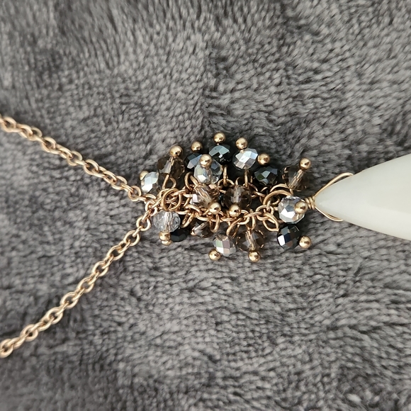 Necklace with Black, Rose and Clear Crystals with Cream Teardrop + Extension - Picture 3 of 6